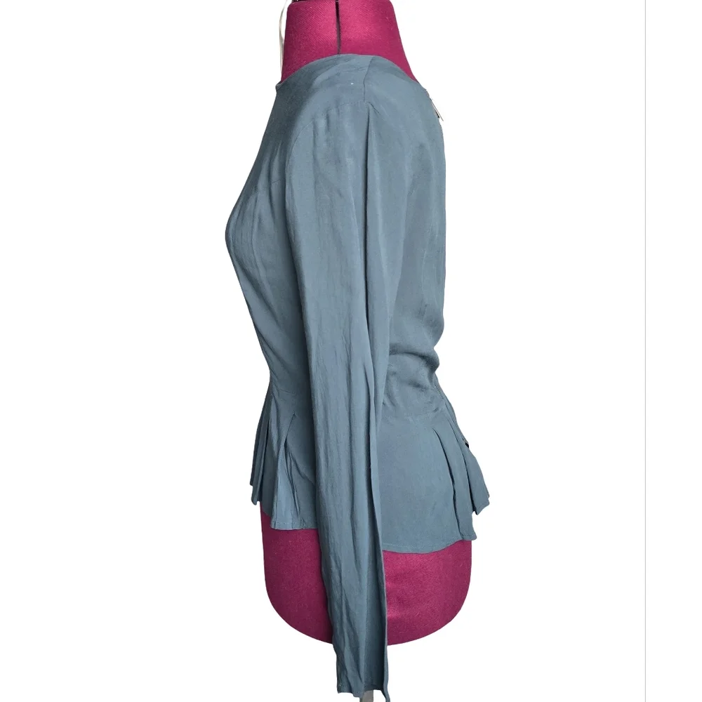 Banana Republic Teal/Green Long Sleeve Peplum Blouse Size 4 - Picture 3 of 5